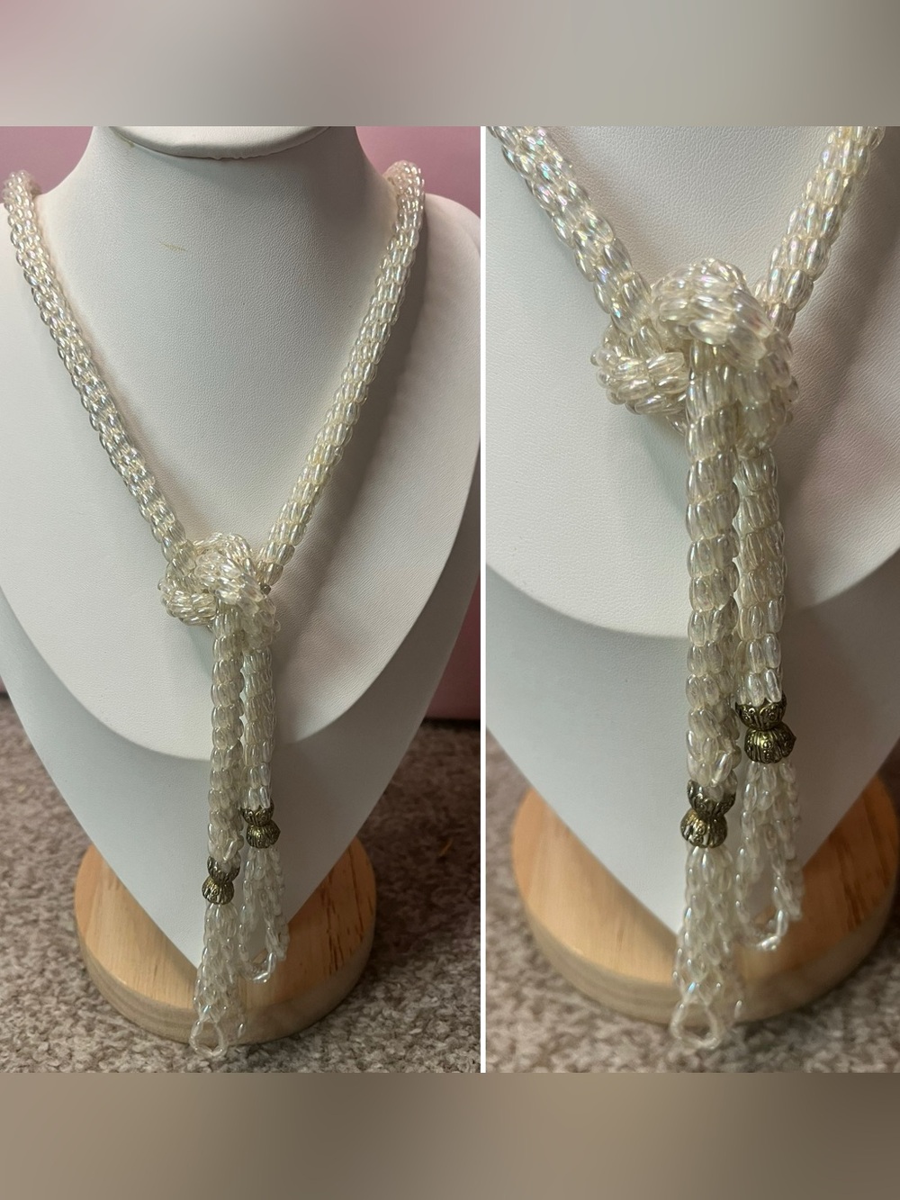 Iridescent Clear Beaded Lariat Necklace